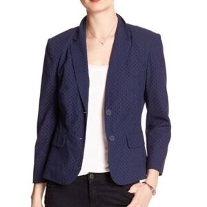 Banana Republic Navy Eyelet Blazer Jacket Cotton Notch Lapel Lined Size 2